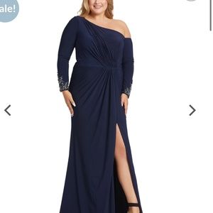 Mac Duggal Ruched Drop Shoulder Dress